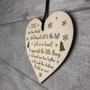 Lockdown Poem Wooden Heart Christmas Tree Decoration Bauble Family Gift Keepsake