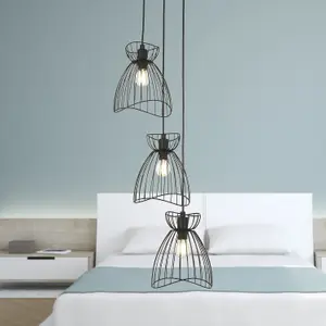 First Choice Lighting Diablo Black Cage Design 3 Light Ceiling Pendant Light