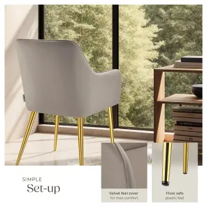 Dining Chair Avane - velvet look, padded armchair, high backrest and armrests - taupe