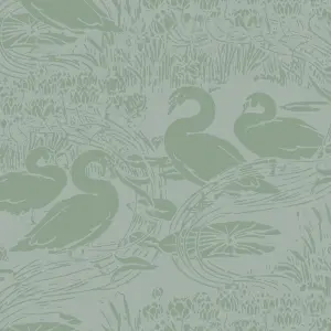 Laura Ashley Swans Jade Animal Smooth Wallpaper