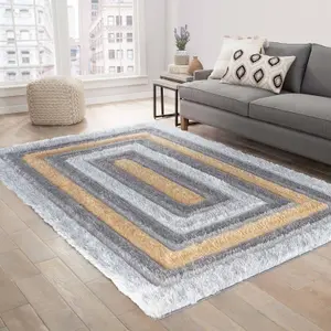 Modern Soft Bordered Shimmer Shaggy Area Rugs Ochre 120x170 cm