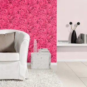 Rasch Freundin Pink Rose Wallpaper Floral Textured Paste The Wall Vinyl