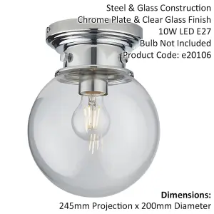 Decorative Flush Bathroom Ceiling Light Fitting - Clear Glass Shade - Dimmable