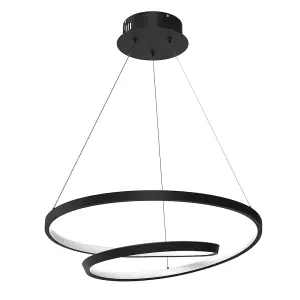 Milagro Lucero Designer LED Pendant Lamp Black 48W 50cm Monochromatic Swirl