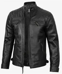 Black Slim Fit Leather Jacket | Mens Motorcycle Leather Jacket