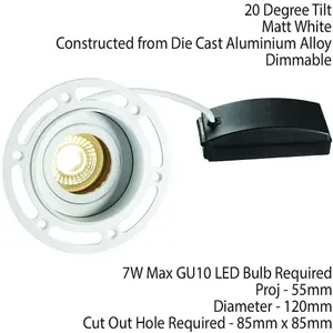 Invisible Plaster Over Round Ceiling Spotlight Matt White Adjustable Angle GU10