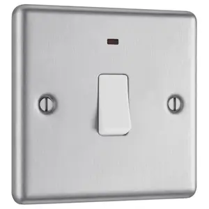 GoodHome 20A Rocker Raised rounded Control switch with LED indicator Steel effect