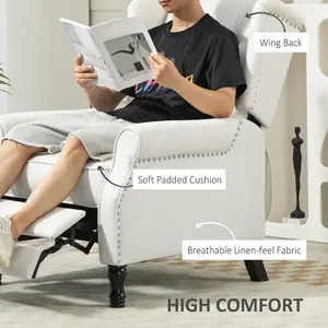 HOMCOM Manual Reclining Armchair Recliner with Footrest Cream White