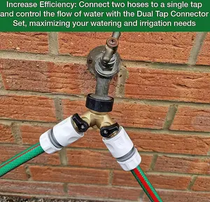 Dual Tap Brass Connector Set with 2 hose end connectors 3/4" Hazelock Universal