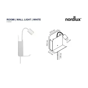 Nordlux Roomi Indoor Living Dining Bedroom Metal Wall Light in White (Diam) 24.8cm