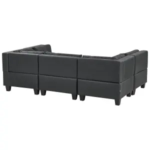 5-Seater Modular Faux Leather Sofa with Ottoman Black UNSTAD