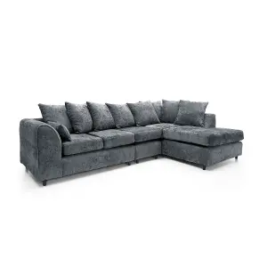 Harriet Crushed Chenille Large Right Facing Corner Sofa in Dark Grey