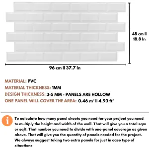 3D Wall Panels with Adhesive Included - Pack of 6 Sheets -Covering 29.76 sqft/2.76 sqm - Subway Tile Pattern in Matte White