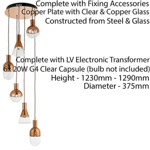 Multi Light Ceiling Pendant COPPER 6 Bulb Hanging Lamp Holder Drop Chandelier