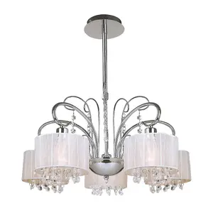 Luminosa Hanging Pendant Fixed Chrome 5 Light  with Crystal Shade, E14