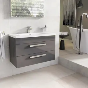 Whitfield 800mm Single Bathroom Vanity with Integrated Glass Basin Anthracite Grey / Ceramic