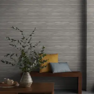 GoodHome Lucidum Grey Metallic effect Striped Smooth Wallpaper