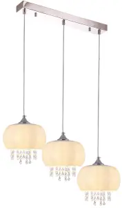 Milagro Nova Chrome Pendant Lamp 3XE14 Elegant Cream Glass Shade Housing Delicate Suspended Crystals