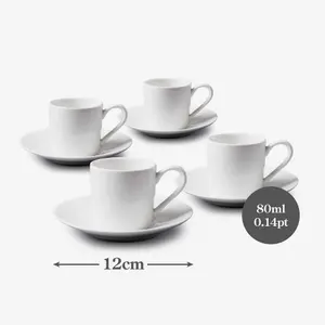 WM Bartleet & Sons Porcelain Espresso Cup & Saucer, Set of 4 White