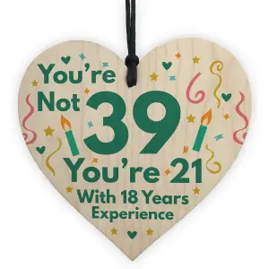 Red Ocean Funny Birthday Gifts For Women Novelty 39th Birthday Gift For Men Wooden Heart Sign Funny Birthday Card