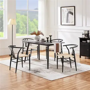 Yaheetech Black Set of 2 Weave Dining Chair Accent Chair with Open Backrest