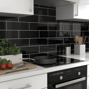 Glina Black Gloss Ceramic Indoor Wall Tile, Pack of 34, (L)297mm (W)97mm