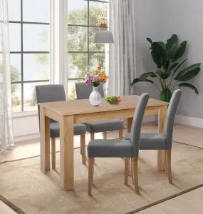 Hallowood Furniture Waverly Oak Small Extending Table with 4 Upholstered Grey Chair with Oak Legs