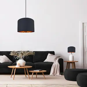 Modern Jet Black Cotton 16 Floor/Pendant Lamp Shade with Shiny Golden Inner