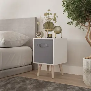 URBNLIVING 50cm Height Grey 1-Drawer Cube Shelving Unit with Scandinavian Pine Legs