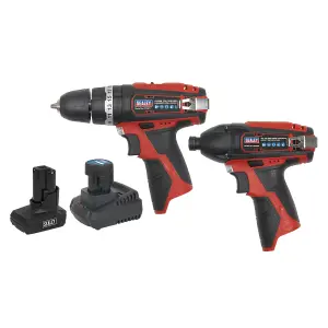 Sealey 12V 1x3Ah 1x1.5Ah Combi Drill Impact Driver Twin Kit CP1200COMBO6