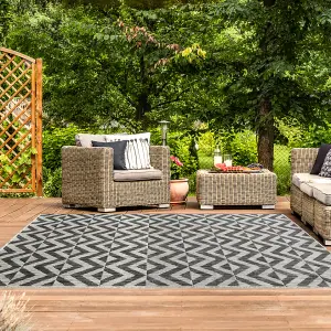 Charcoal Grey Geometric Flatweave Indoor Outdoor Rug 200x290cm