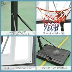 HOMCOM Basketball Hoop Freestanding 255-305cm Height Adjustable Stand w/ Wheels