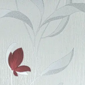 Erismann White Silver Red Floral Metallic Shimmer Glitter Textured Wallpaper