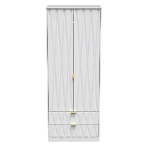 Diamond Ready assembled Modern Matt white 2 Drawer Tall Double Wardrobe (H)1970mm (W)740mm (D)530mm