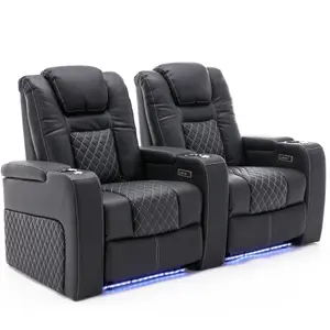 Broadway 2 Seater Electric Recliner Cinema Sofa USB Charging Led Base (Black w White Stitching)