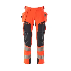 Mascot Accelerate Safe Trousers with Holster Pockets - Hi-Vis Red/Dark Navy   (48.5) (Leg Length - Regular)