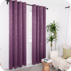 Deconovo Foil Printed Thermal Curtains Super Soft Ring Top Blackout Curtains for Bedroom 66 x 90 Inch Purple 2 Panels