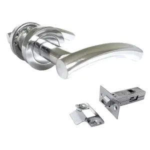 Arched Lever Door Handle on Rose CHROME Tubular Latch Set