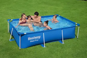 Bestway 56403 Steel Pro Frame Pool Without Pump Square Steel Family Blue Swimming 259 x 170 x 61 cm