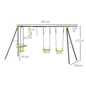 Outsunny Kids Metal Swing Set for Backyard W/Adjustable Seats, Gym Rings, Seesaw