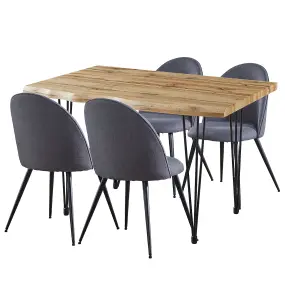 Hallowood Furniture Cullompton Large Dining Table 120cm with 4 Grey Fabric Chairs