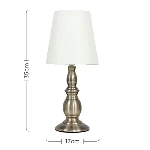 ValueLights Sierra Pair of Vintage Traditional Antique Brassed Touch Table Lamps - Includes LED Candle Bulbs In Warm White