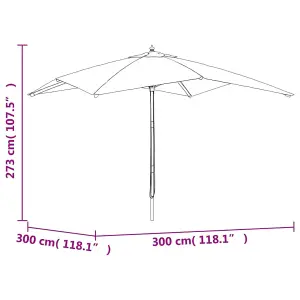 Berkfield Garden Parasol with Wooden Pole Black 300x300x273 cm