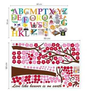 Walplus Combo Kids Huge Pink TreeWall Sticker + Alphabet PVC