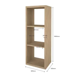 GoodHome Mixxit Natural oak effect Freestanding 3 shelf Rectangular Shelving unit, (H)1080mm (W)389mm