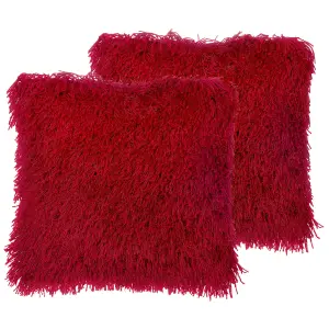 Set of 2 Cushions CIDE Boucle 45 x 45 cm Solid Dark Red