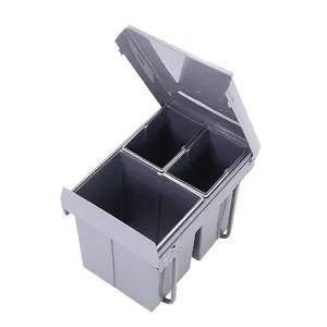 Pull Out Kitchen Bin Recycling Bins for Kitchen Built-In Waste Bins (2x10+20)L Removal Container with Fixing Waste Brackets Grey