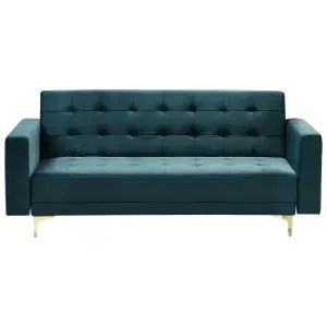 3 Seater Velvet Sofa Bed with Storage Ottoman Teal ABERDEEN