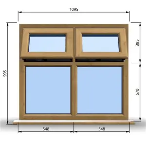 1095mm (W) x 995mm (H) Wooden Stormproof Window - 2 Top Opening Windows -Toughened Safety Glass