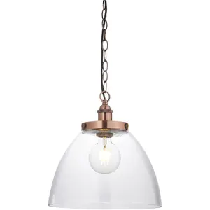 Hanging Ceiling Pendant Light - Aged Copper Plate & Clear Glass - 10W LED E27